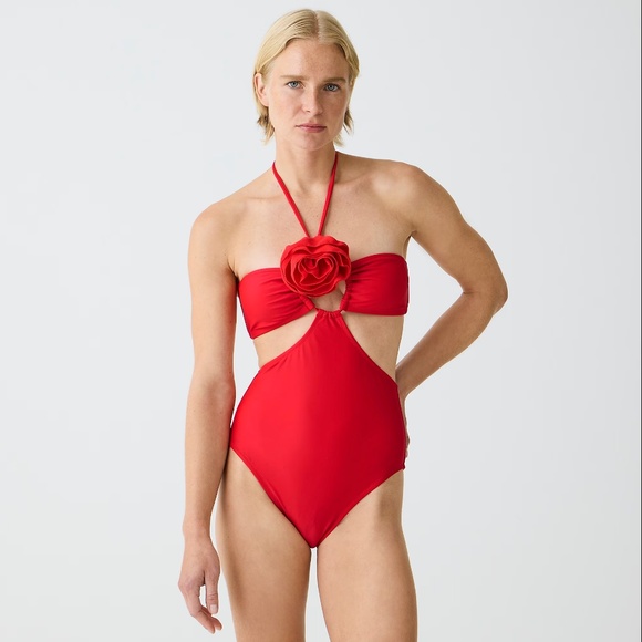 🎆 4th of July Sale J.Crew Red One-Piece Swimsuit | Side Cutout, Rosette Detail - Picture 2 of 4